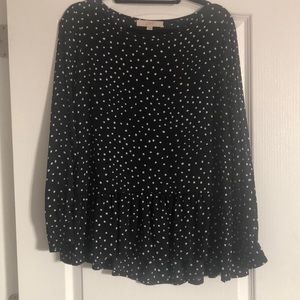 Ann Taylor LOFT black & white dot peplum blouse S